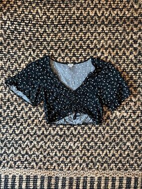 Black Floral Crop Top with Tie Detail Size M